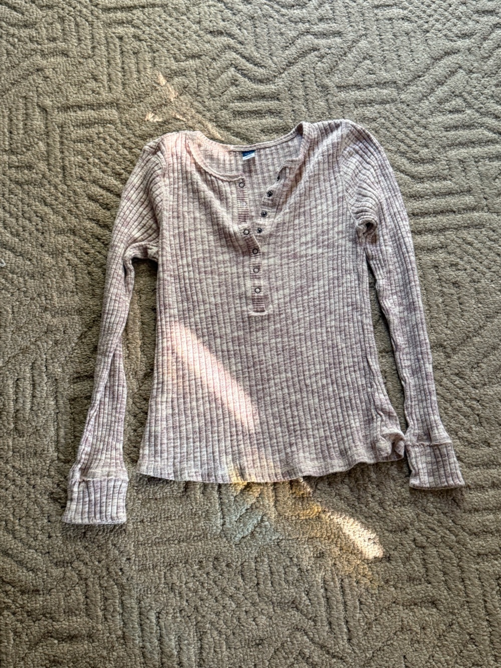 Old Navy Heathered Pink Cream Ribbed Henley Top